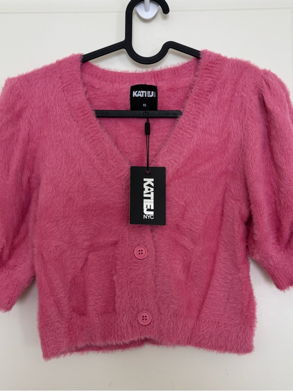 Katie J NYC Hot Pink Fuzzy Button Cardigan
